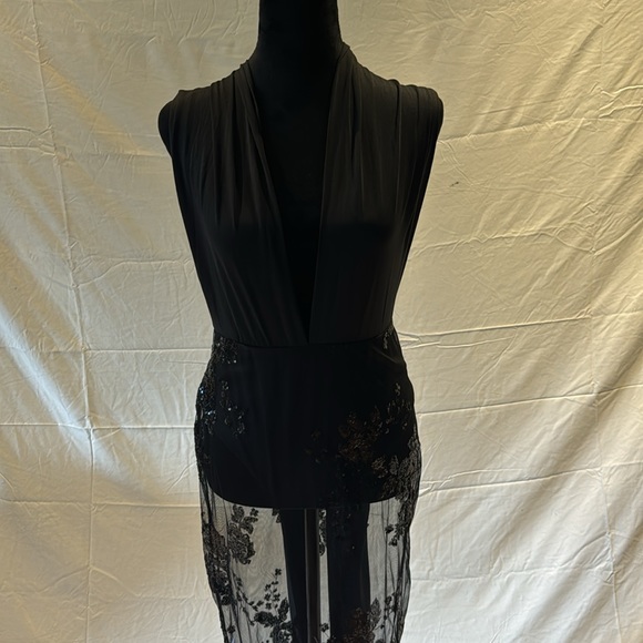 NWOT Sexy Black Dress Floral Printed Mesh Patchwork Bodycon Dress - Picture 9 of 14